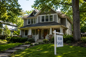 A Raleigh craftsman home with a For Sale sign in the yard during a divorce sale process