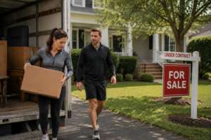 A couple removes the final belongings out of their Raleigh NC home after going under contract after roughly 30 days on market