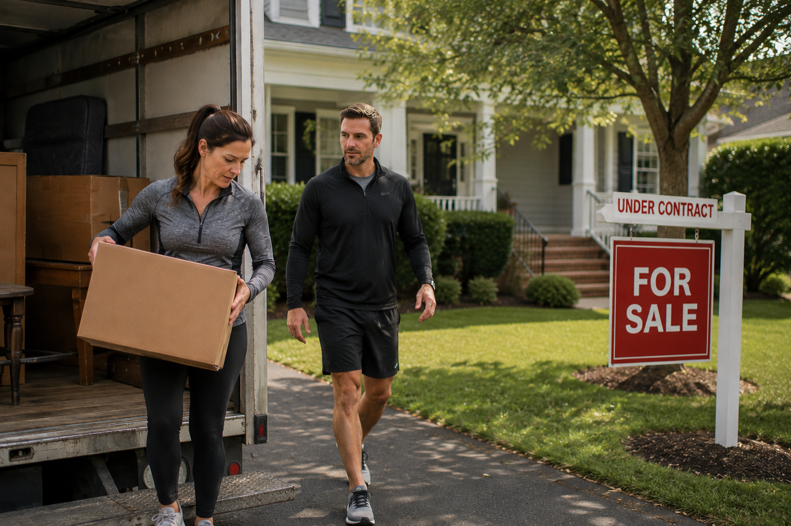 A couple removes the final belongings out of their Raleigh NC home after going under contract after roughly 30 days on market