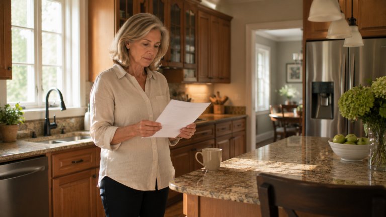 Raleigh NC home seller standing alone in kitchen reading a termination notice after a buyer walked away during due diligence period
