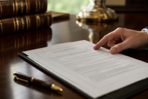 Title commitment document on attorney's desk at a Raleigh NC real estate closing