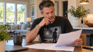 Raleigh NC home seller reviewing a lowball offer at a kitchen table in 2026, preparing a strategic counter-offer response