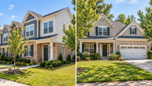 Side-by-side comparison of a townhouse and a single-family home in Raleigh NC -- helping Triangle buyers decide which property type to buy in 2026