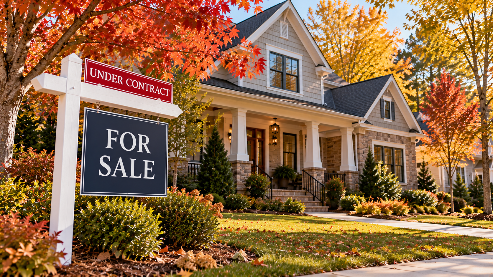 For Sale sign with Under Contract rider in front of a Raleigh NC home in fall — how long it takes to get an offer after listing