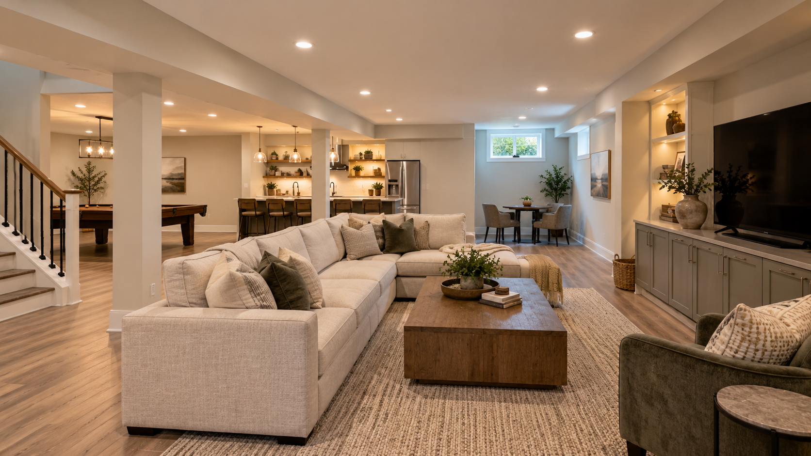 Finished basement in a Raleigh NC home that may require a retroactive permit before the property is listed for sale